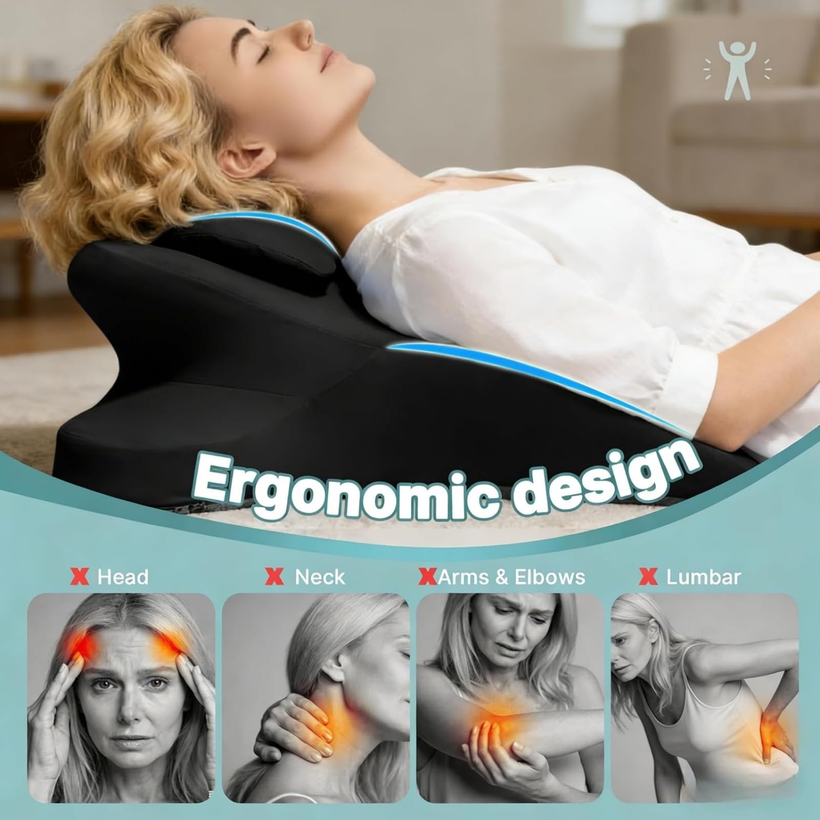 Almohada de Apoyo Corporal Ergonómica Multi-Posición, Cojín Contorneado de Espuma de Memoria de Alta Densidad para Descanso Boca Abajo, Lectura y Alivio de Presión,Desmontable,Gris