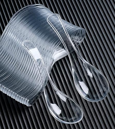 Paquete de 50 cucharas de sopa asiáticas desechables para comedor, cuchara china de plástico transparente (50 unidades, transparente)