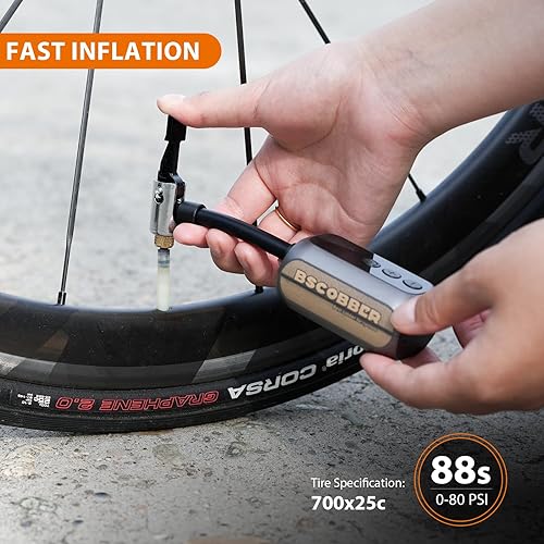 Miniatura 5 de 100 PSI Mini Electric Bike Pump, Tiny Air Pump with Digital Display Guage, Small Portable Electric Pump with Auto Shut-Off, Fast Charging for Road