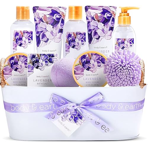 BODY EARTH Regalos de spa de baño para mujer juego de regalo de lavanda 11 piezas incluye gel de ducha baño de burbujas sal de baño loción corporal