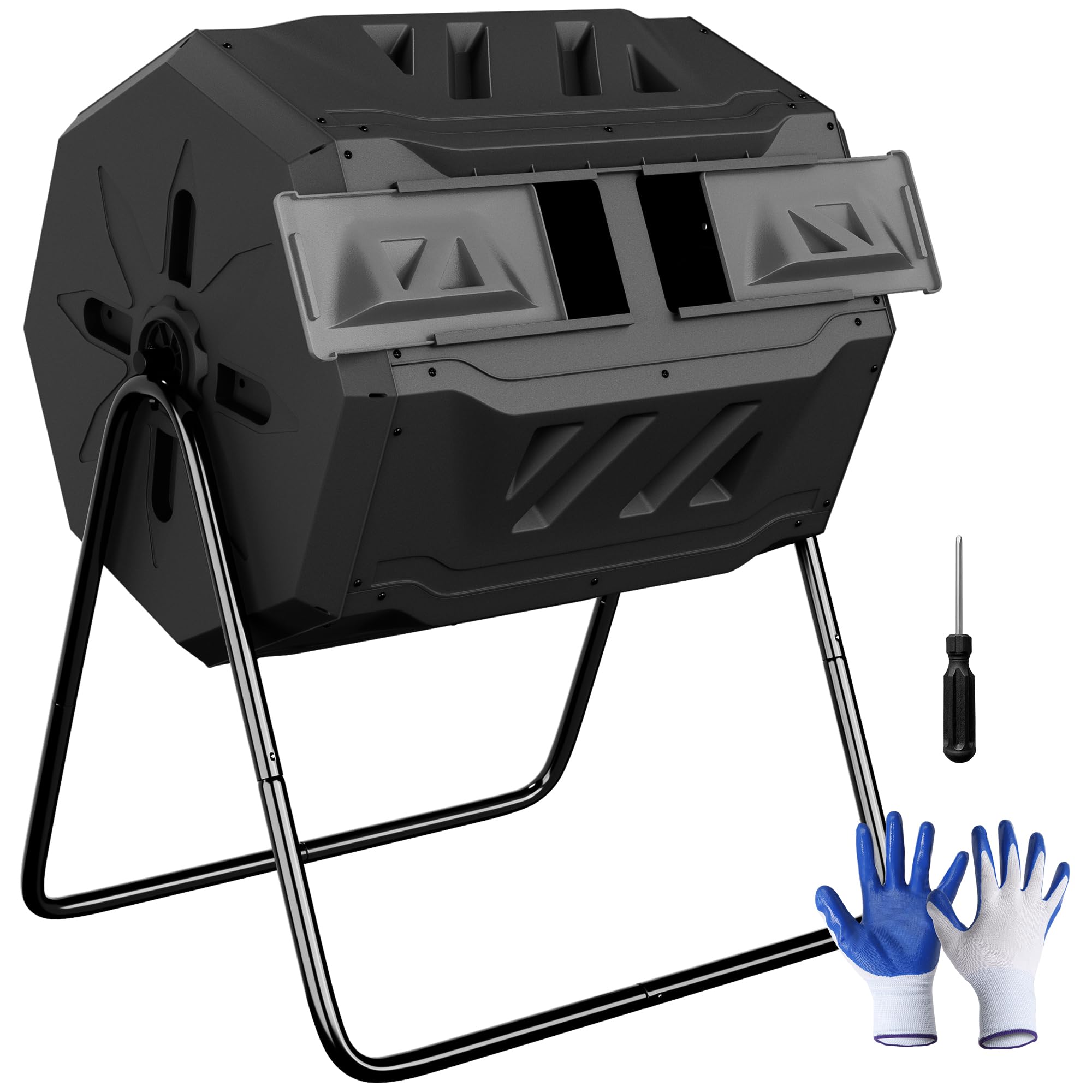 Compost Bin Outdoor, Dual Rotating Chamber Compost Tumbler, 43 Gallon Composter for Garden Backyard Kitchen