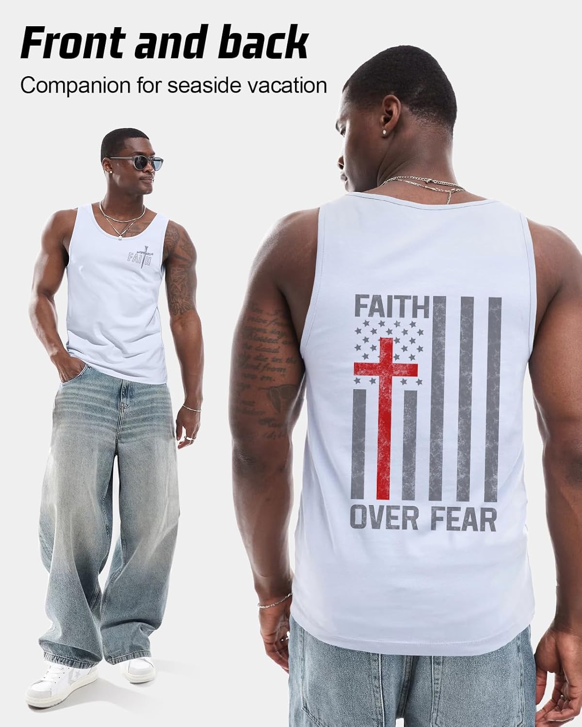 Flafens Tank Tops Men Summer - Sleeveless Shirts Workout Gym Cotton Tank Shirts Graphic Loose Fit Running Sports Casual - Image 5