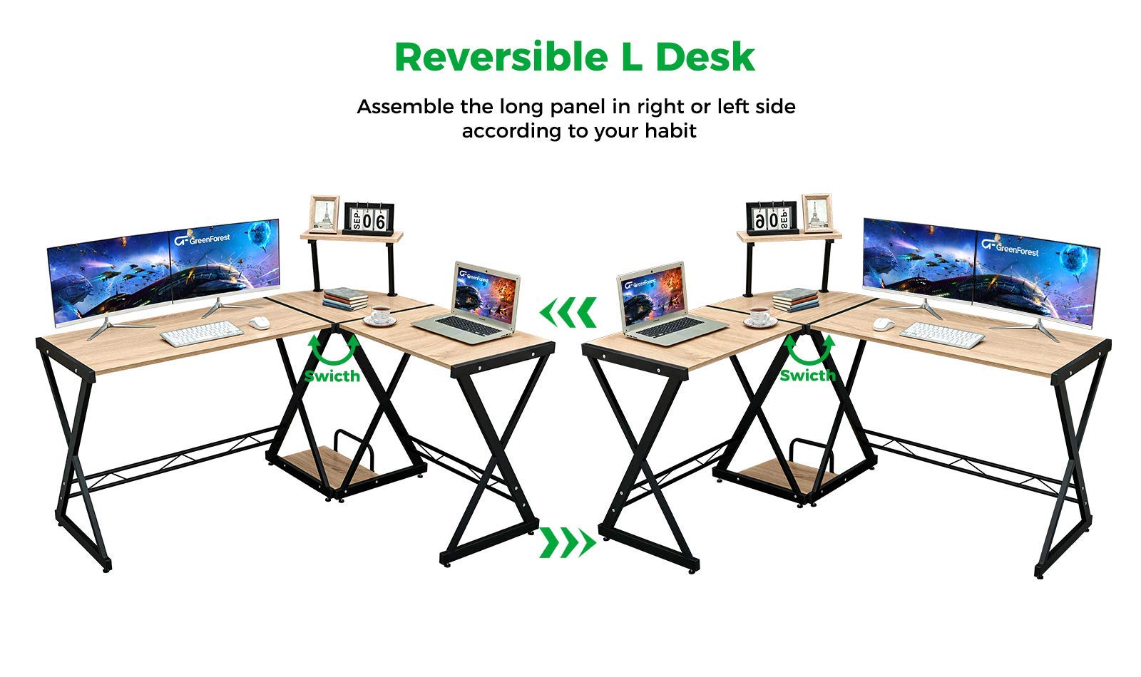 GreenForest L Shaped Desk 58 inch Reversible Corner Computer Desk with