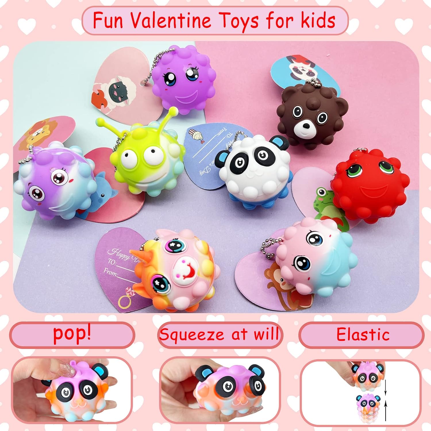 Valentines Gifts for Kids Classroom School, 30 Pack Valentines Day Cards for Kids with 30 Pack Pop Fidget Balls, Valentines Party Favors, Valentines Exchange Gifts for Girls Boys image 4