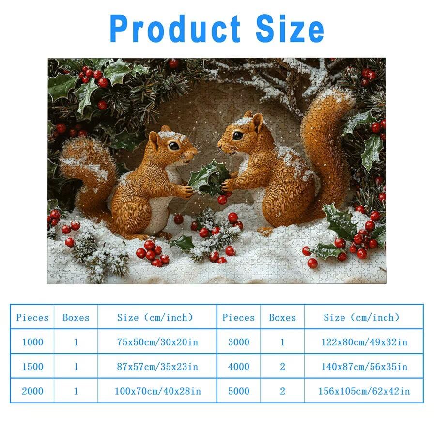 Puzzle 1500 Piezas, Puzzle Ardilla con Caja Regalo, Navidad Puzzles 1500 Piezas Adultos, Medidas: 87 x 57 cm, Rompecabezas Adultos de Madera, Rompecabezas para Decoración Hogar, Regalo Mujer, -5908