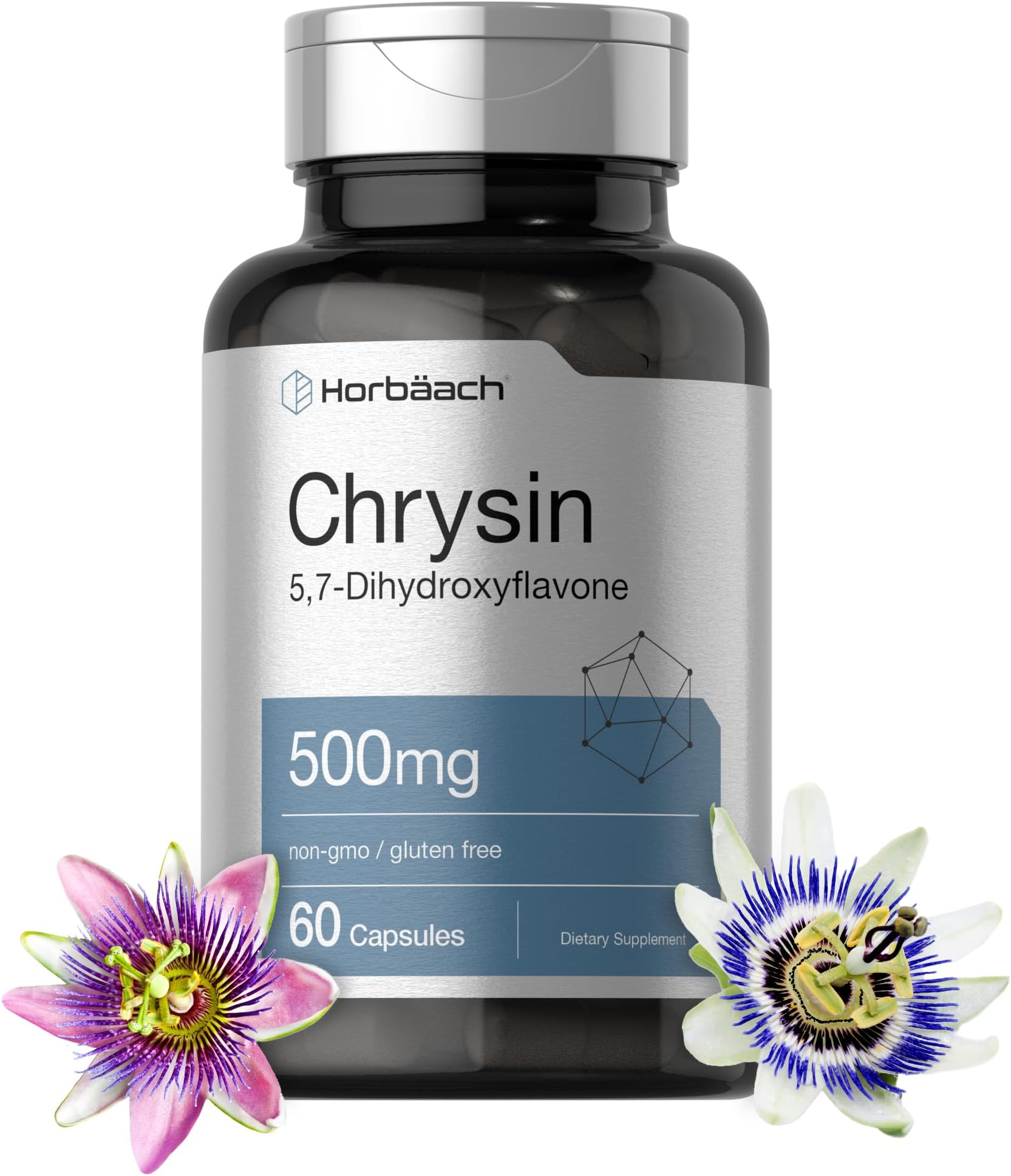 Horbäach Chrysin Supplement | 500mg | 60 Capsules | Passion Flower Extract | Non-GMO, Gluten Free Supplement