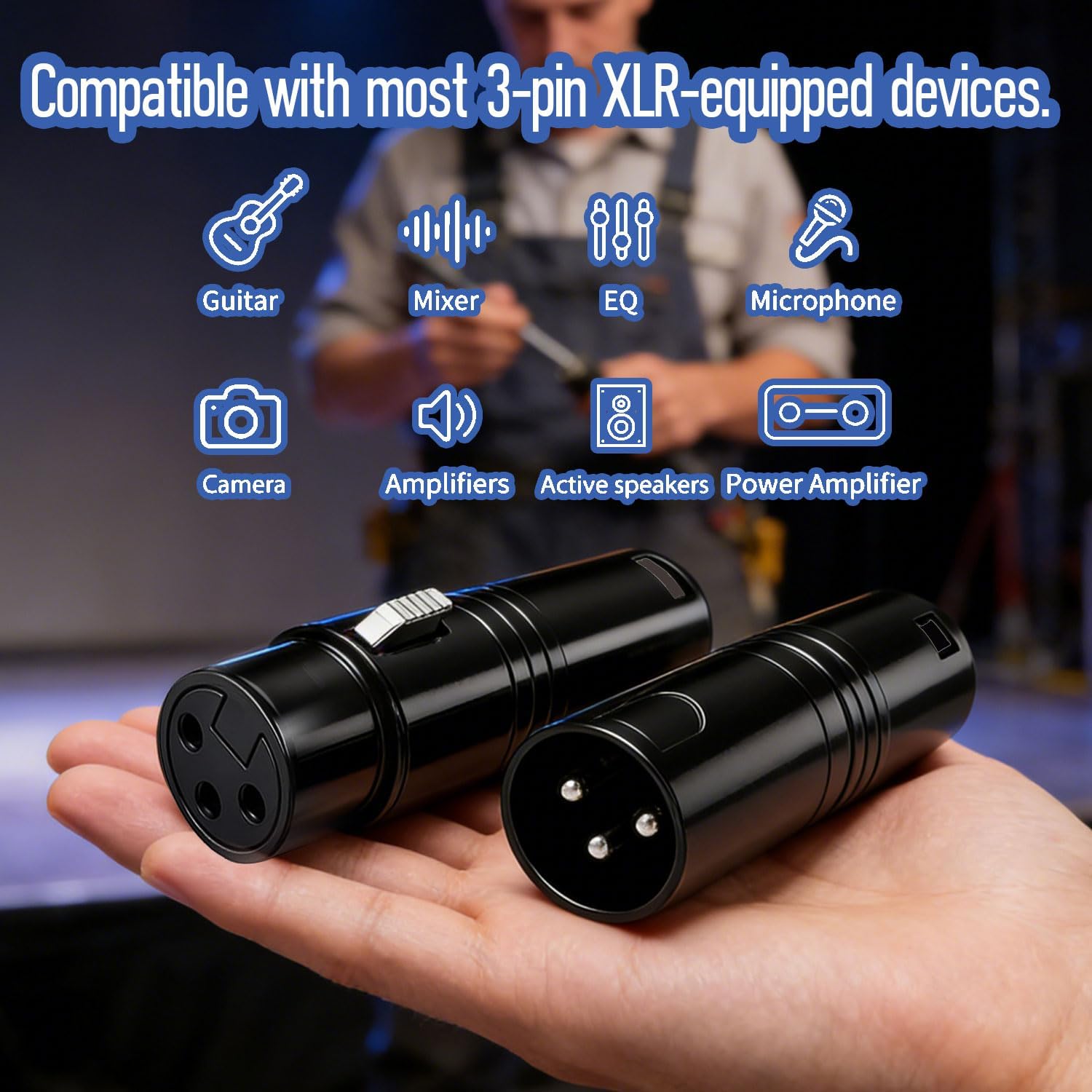 3-Pin XLR Male to Male Audio Adapter, Zinc Alloy Balanced DMX512 Connector, Compact 2.36 inch Plug for Mixer, Microphone, Amplifier (Male-to-Male)