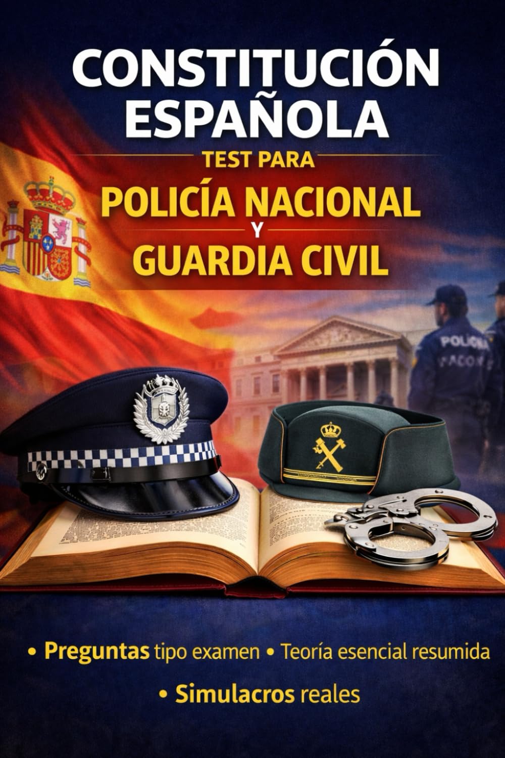Constitución Española — Test para Policía Nacional y Guardia Civil: Teoría esencial, preguntas tipo examen y simulacros para dominar la Constitución en la oposición (OBJETIVO PLACA)