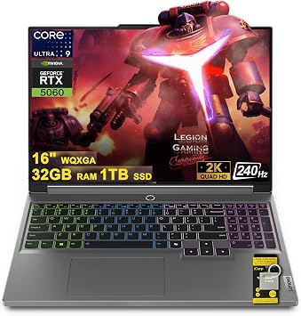 Lenovo Legion 5 Gaming AI Laptop 16" WQXGA 2560x1600 240Hz 100% DCI-P3, 500nits Intel 24-core Ultra 9 275HX 32GB RAM 1TB SSD GeForce RTX 5060 Up to 572 AI Tops RGB Backlit Harman Win11 ICP Hub