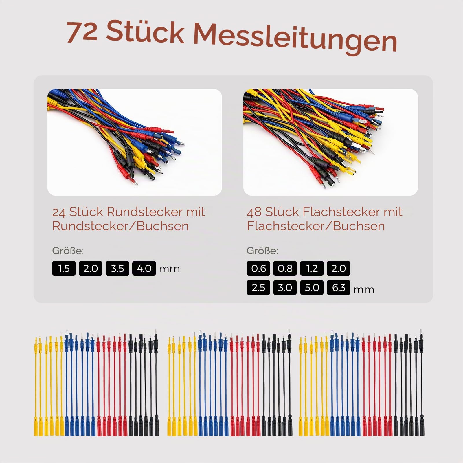 Bonvoisin 110PCS Messleitungen für Multimeter Kit für Auto Reparatur | 110-Teiliges Kfz-Prüfleitungs-Set, 72 Anschlüsse, Srs-Adapter, Led-Stroboskop, 4mm Bananenstecker, 0,5mm Durchstechsondene