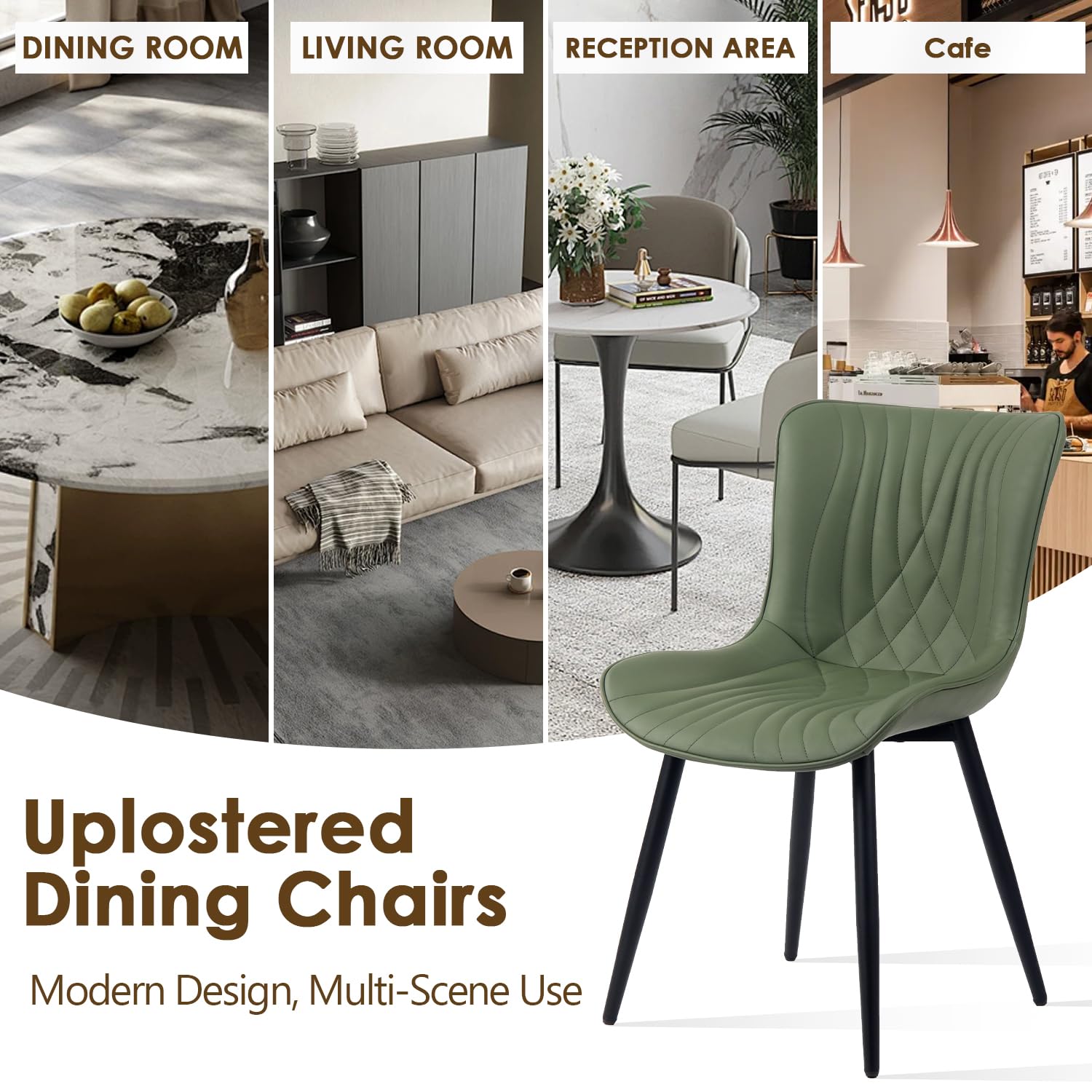 Kidol & Shellder Dining Chairs Set of 2, Modern PU Leather Kitchen Chairs for Dining Room, Uplostered Lounge Leisure Chair with Backrest Metal Legs for Living Room, Bean Green — view 9