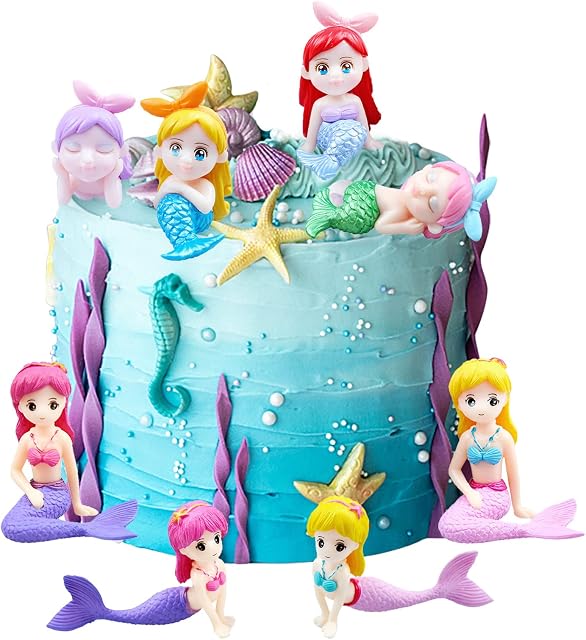 8 Pcs Mermaid Doll Cake Topper Kids Cupcake Toppers Birthday Topper Decorations, Girls Figurines Miniature Mermaid Ornaments for DIY Cake Decoration, Mermaid Theme Party Decoration, Arts Crafts