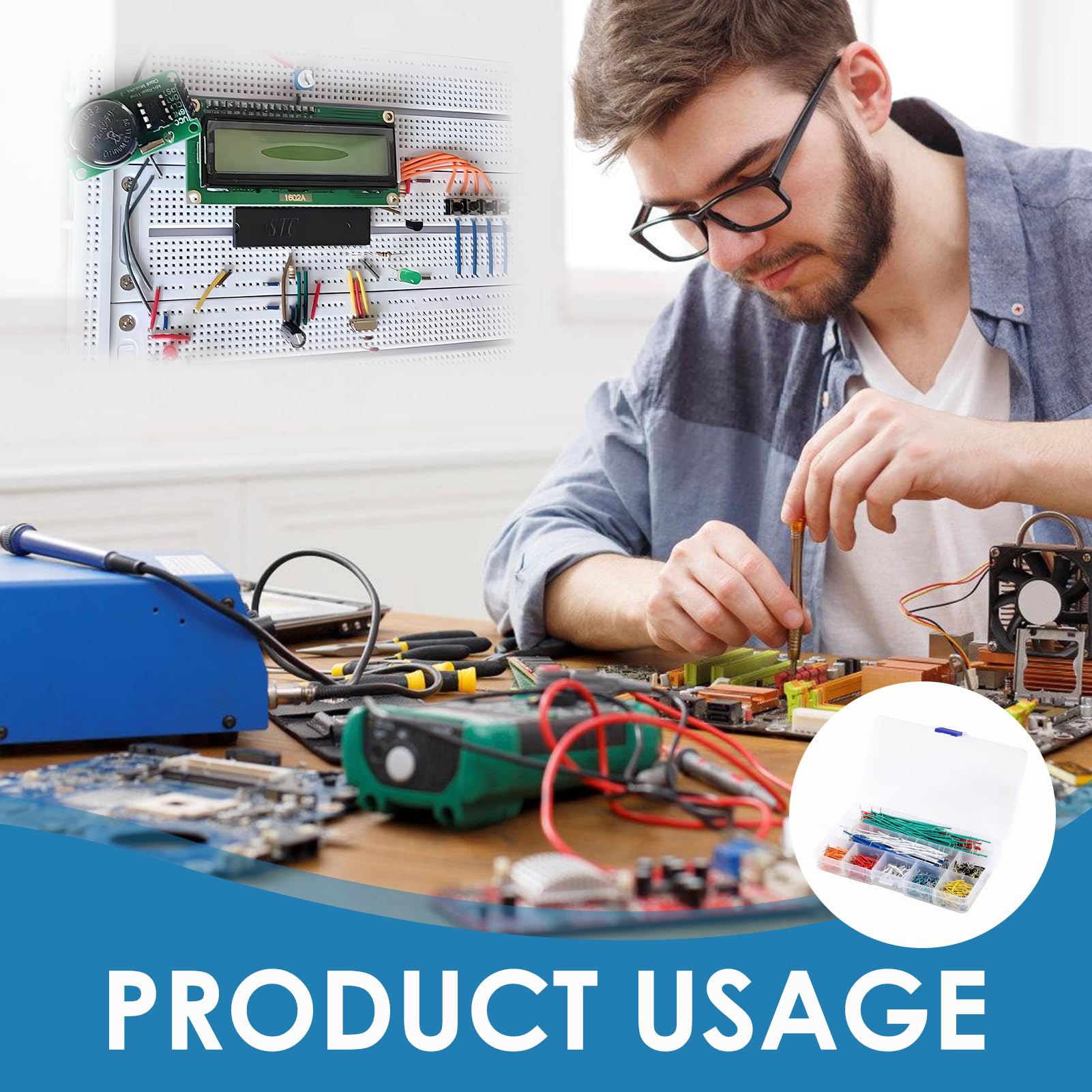 840 Pezzi Cavi Jumper per Breadboard, Cavi Mâle-Mâle a Forma di U, 14 Lunghezze Assortite, U Shape Jumper Wire Breadboard, Scatola di Stoccaggio in Plastica per Progetti Elettronici