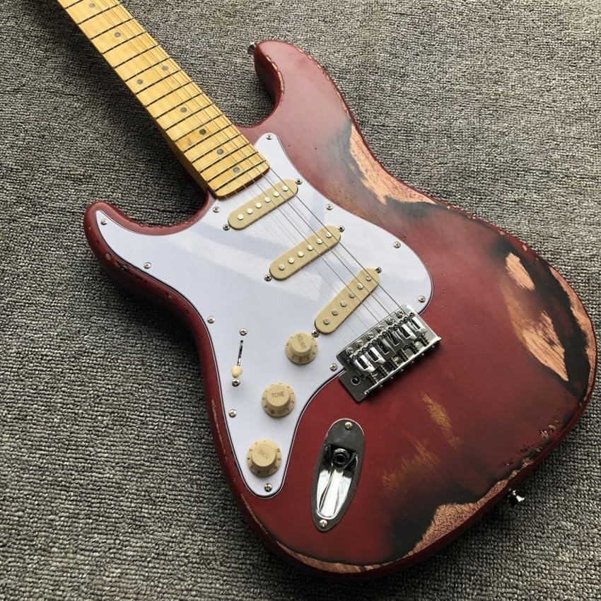 Chitarra elettrica for mancini con pickup retrò e cover rosso tramonto - Ideale for musicisti che cercano uno strumento acuto for prestazioni personalizzate