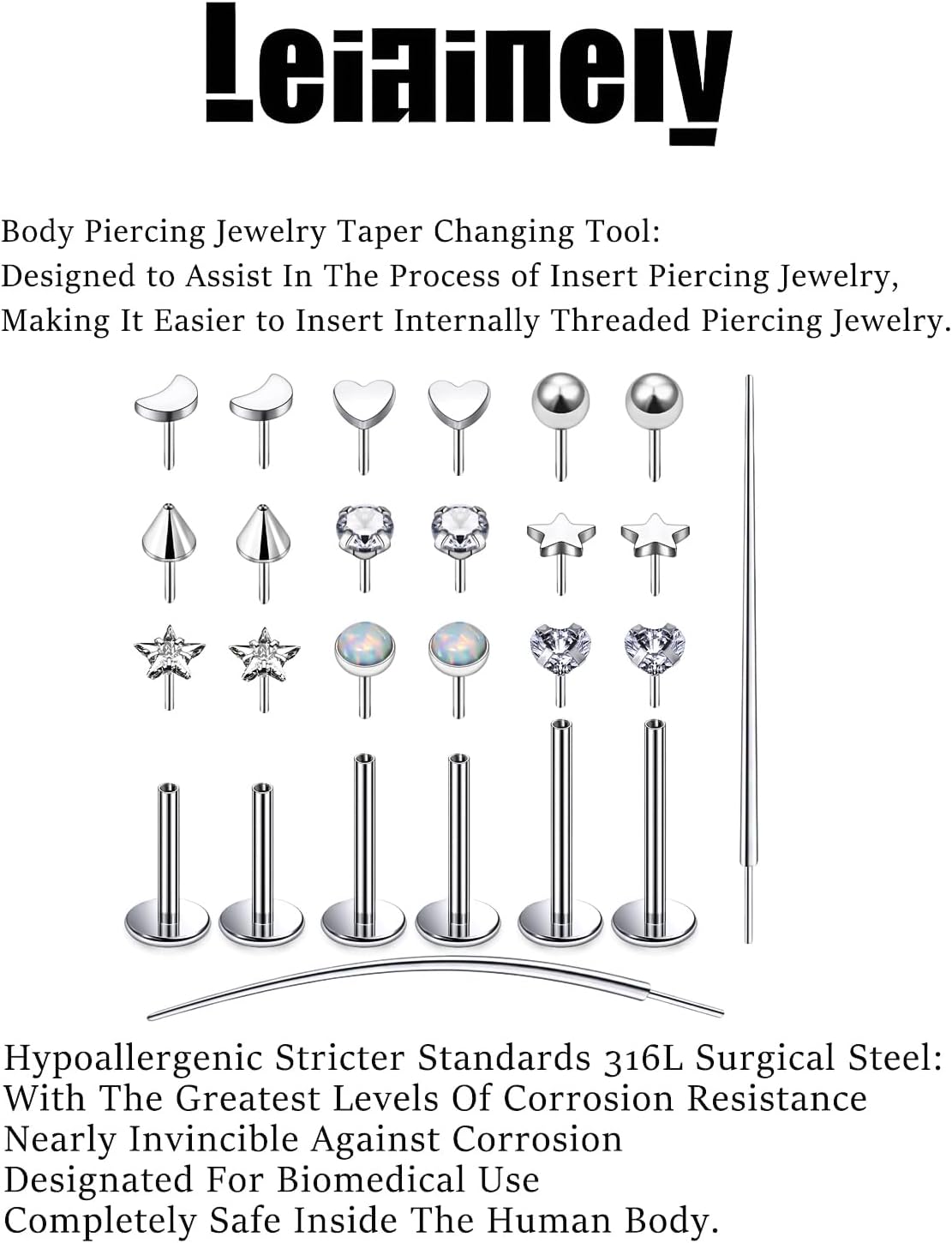 Threadless Nose Rings Flat Back Stud Earrings Piercing Jewelry for Women Men 20/18G 6/7/8mm Push In Bar Cartilage Tragus Lip Labret Stud Hypoallergenic Surgical Steel - Image 4