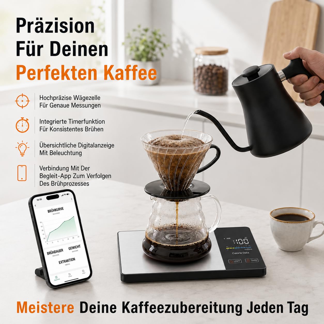 Smartvita Küchenwaage- Smarte Ernährungswaage Mit Präziser Messung Für Kalorien Portionen Backen Kochen Kaffee Und Edelstahl Küche