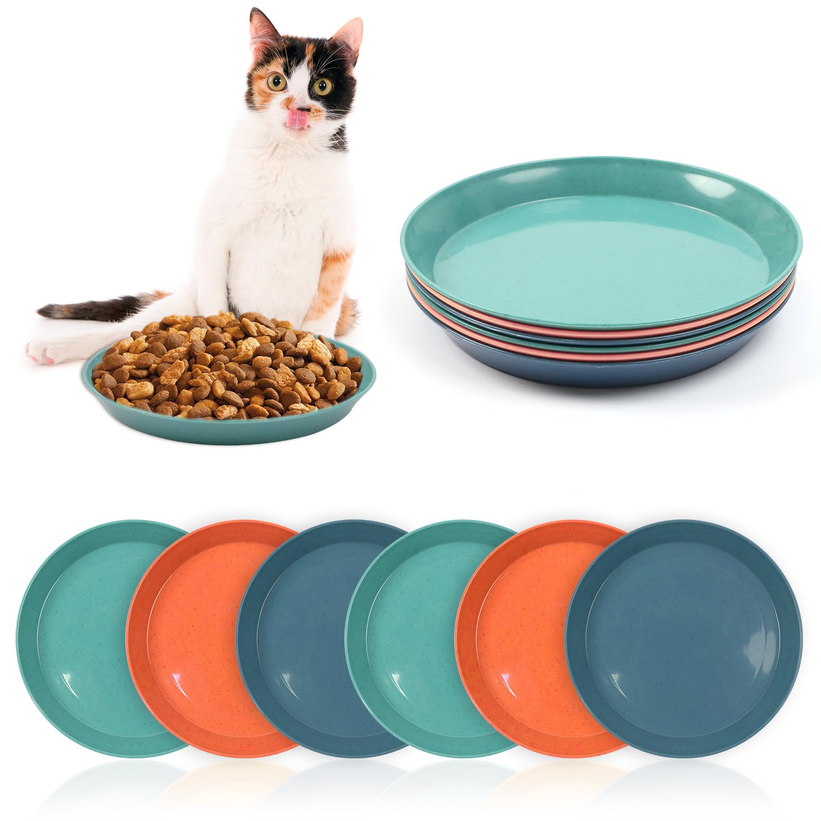 6 Pcs Cat Bowls Cat Food Dish, Wide Shallow Cat Food Dish Wet Food Flat Whisker Friendly Fatigue, Cat Food Bowl Dishes for Food and Water for Kittens and Short Legged Cats, Microwave Dishwasher Safe