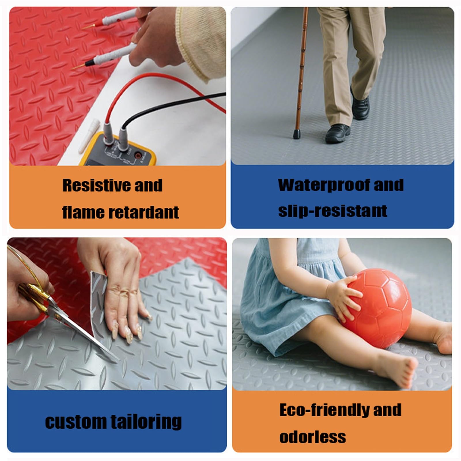 Trabajo Pesado Tapicera de Suelo de Placa de Diamante 1,5 x 5 Metros Rollos de Suelo de Goma de PVC Resistentes al desgarro, para Zonas de Alto tráfico(Blue,1.2x2m/3.9x6.5ft)