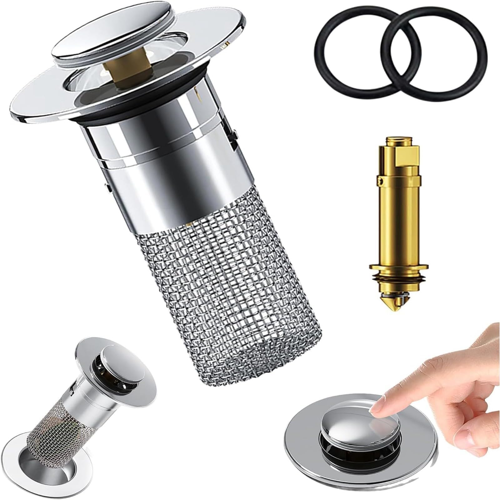 2 Pack Bathroom Sink Drain Strainer 2024 Bathroom Sink Stopper Pop Up Sink Drain Filter with Removable Stainless Steel Filter Basket Hair Catcher for Us Bathroom Sink Stopper Replacement