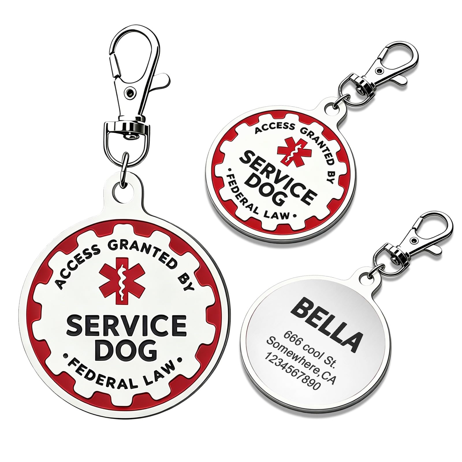 Engraved Personalized Service Dog Tag, Stainless Steel Custom ID Badge for Collars, Vests & Harnesses, Therapy, ESA, or Service Dogs, Small to Large