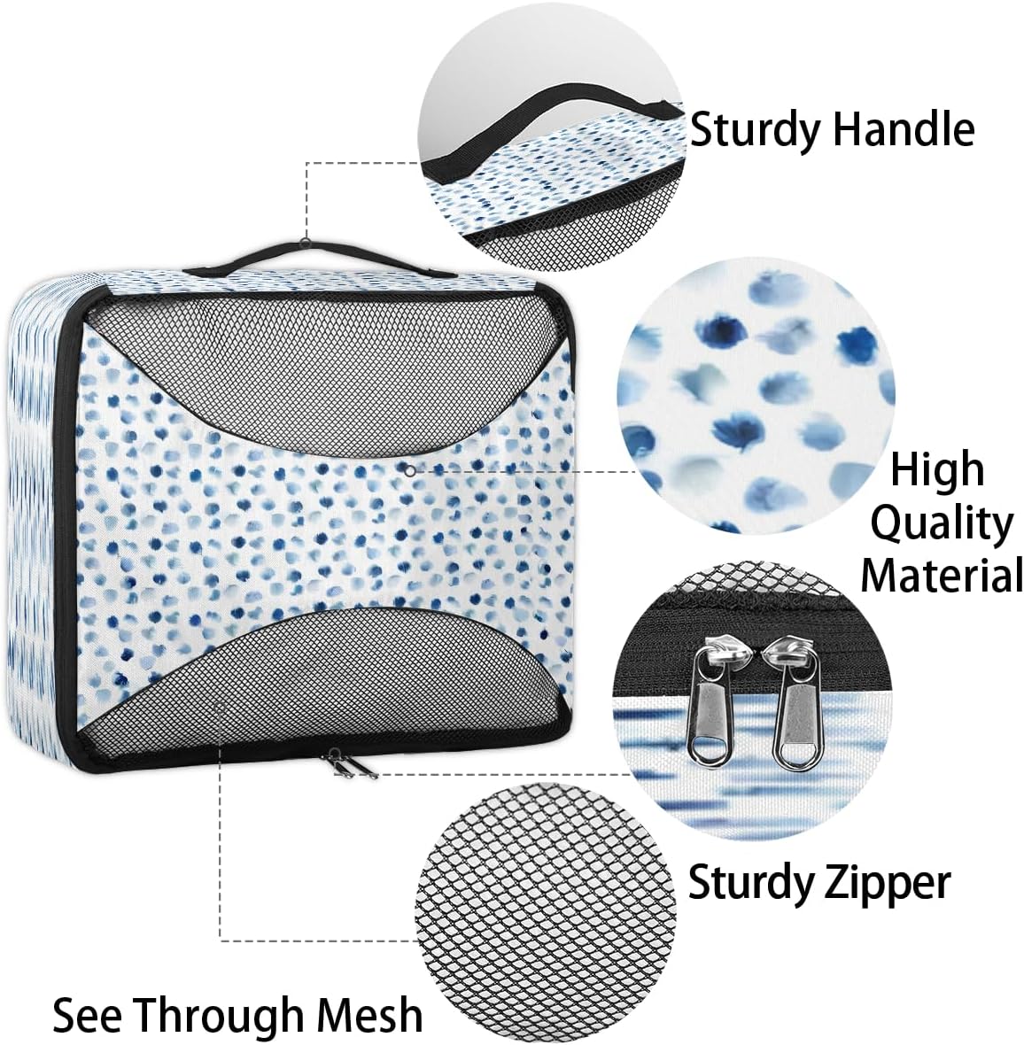 4 Pcs set of Packing Cubes for Suitcases, Packing Cubes for Travel Accessories Luggage Carry On Suitcase Organizer Bags, Blue Dot 4 Various Sizes image 4