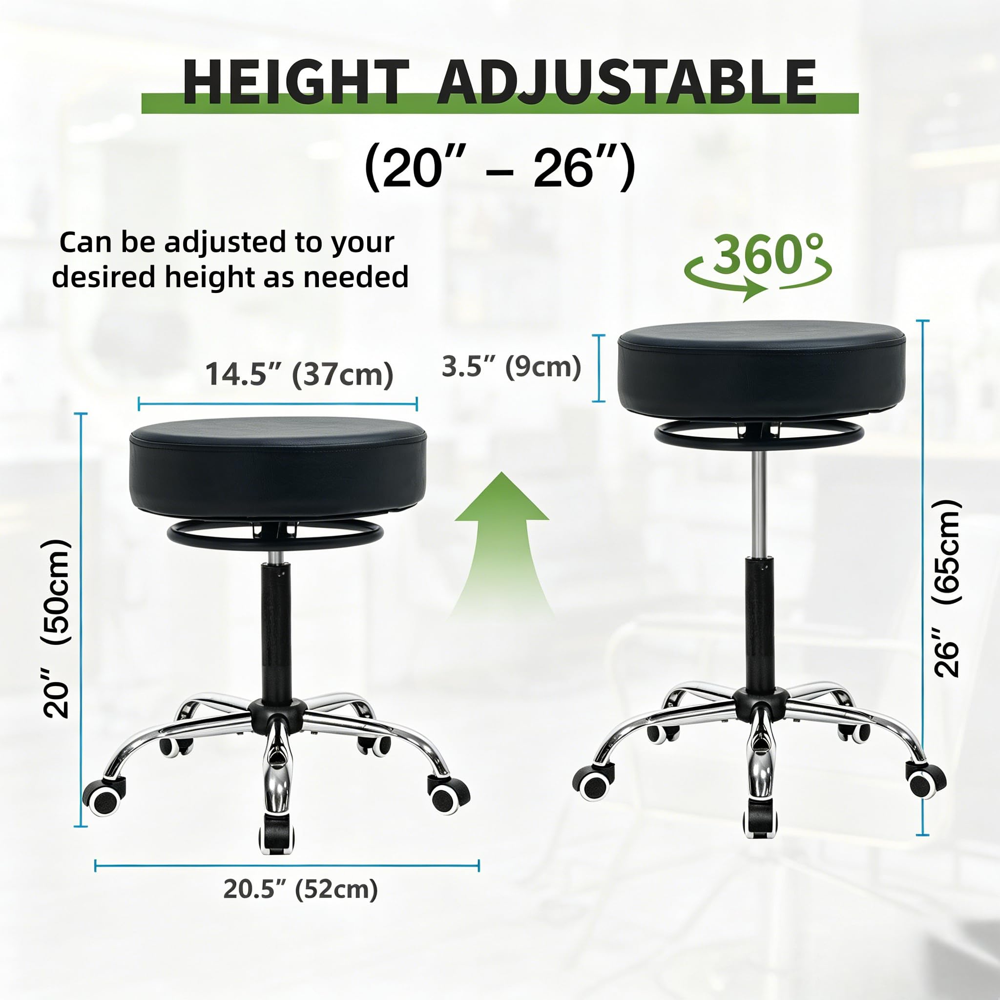 Heavy Duty Rolling Stool with Wheels, Hydraulic Swivel Salon Chair
