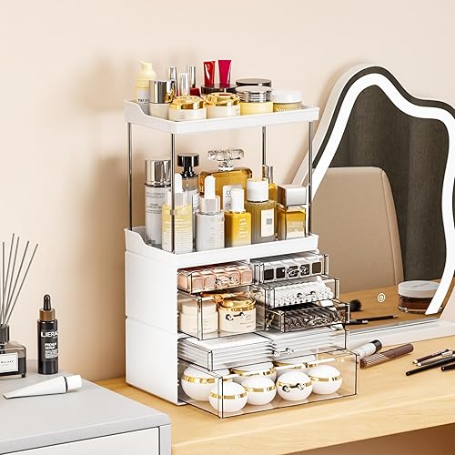 Miniatura 6 de Yieach Organizador de maquillaje acrílico, organizador grande para el cuidado de la piel para tocador, organizador de plástico para encimera de baño