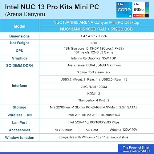 Miniatura 26 de ASUS NUC 12, Intel NUC 12 Pro Mini PC NUC12WSHi7 (12-Core i7-1260P 32GB RAM 1TB SSD Iris XE Graphics) Windows 11 Pro última computadora