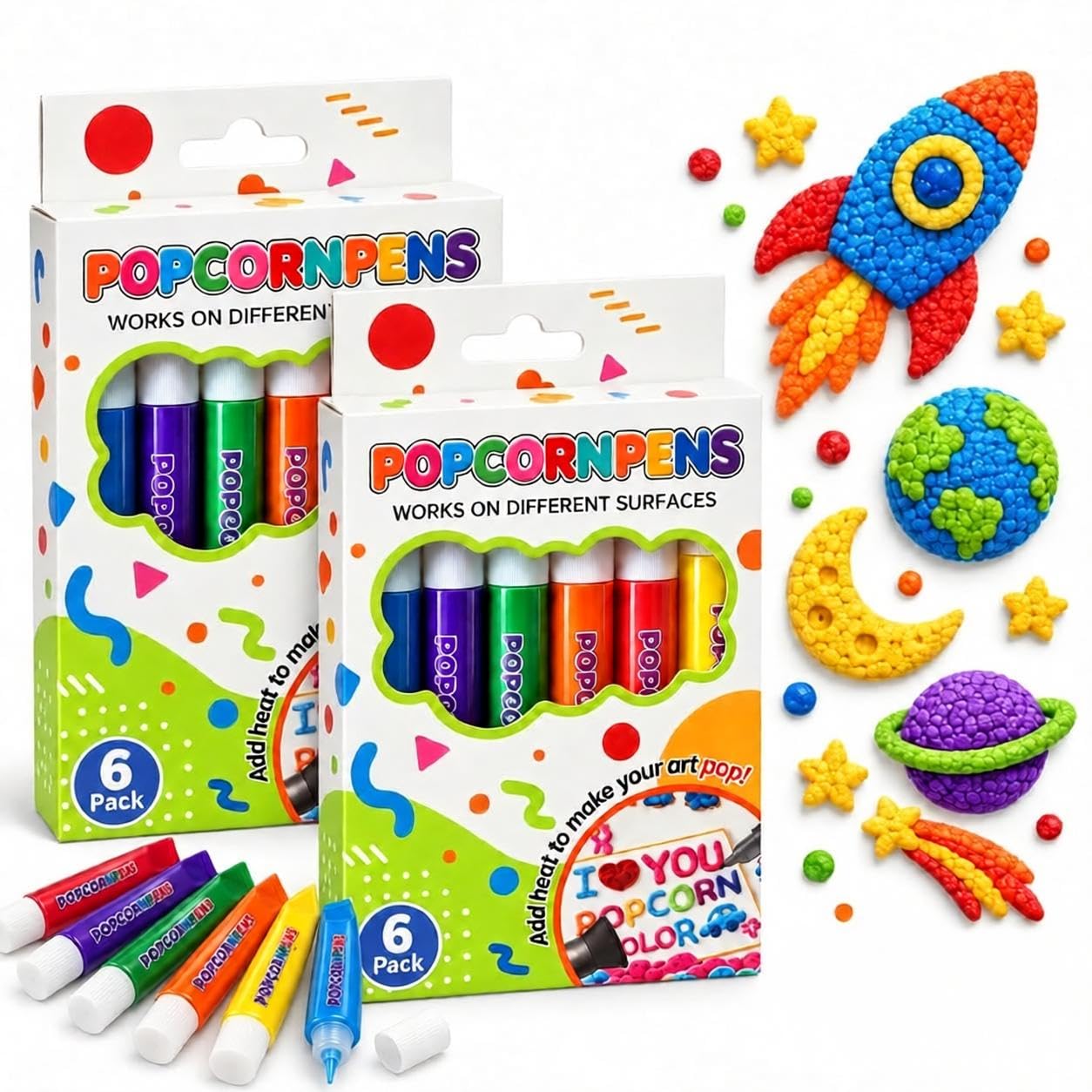 12PCS Popcorn Pens Puffy, 3D Relief Art Pen, Bubble Popcorn Drawing Pens | 3D Doodler Pen for, Relief Art Pen, Art & Holiday Gifts, DIY Projects & Classroom Must Haves & School Supplies