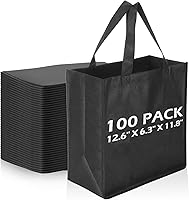 Reginary 100 Pack Black Reusable Non-Woven Tote Bags - Foldable Grocery Shopping Bags for Retail, Events & Gifts