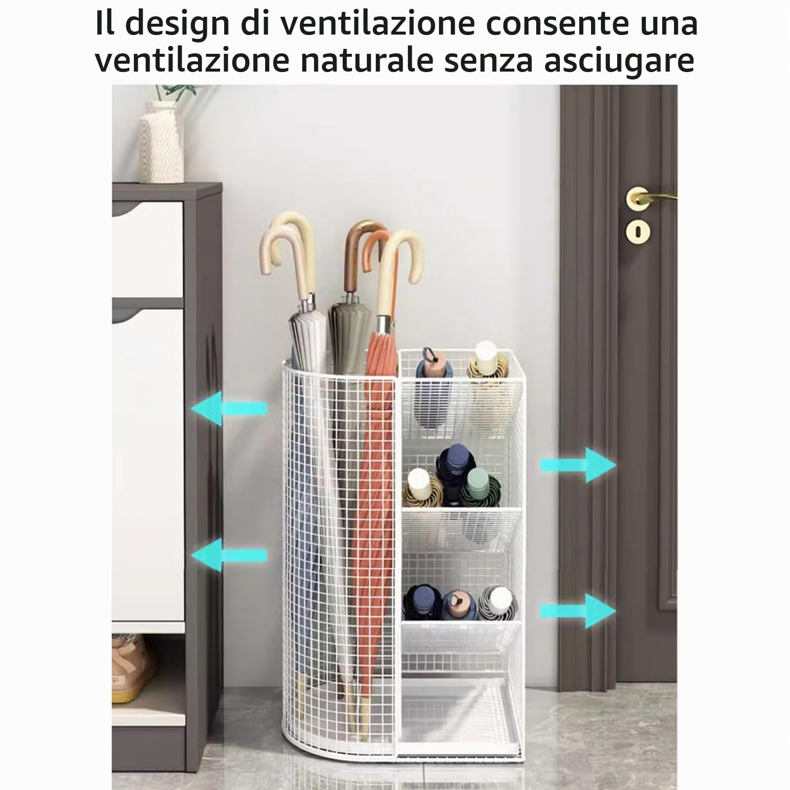 Autoportante Portaombrelli per Ingresso di Grande capacità Porta Ombrelli da Interno DesignScavato Porta Ombrelli in Metallo per Uso Interno Ed Esterno Design Moderno(Black)