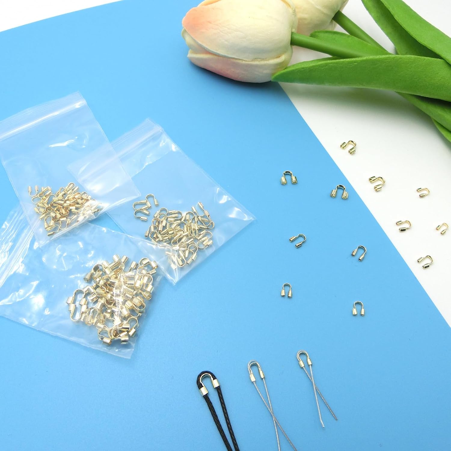 120Pcs 14K Gold U Shape Wire Guardians 3 Size Brass Wire Guard Loops Thread Protector 0.55mm 0.7mm 1.6mm Hole for Jewelry Making Beading DIY Craft Earring Bracelets Necklace - Image 4