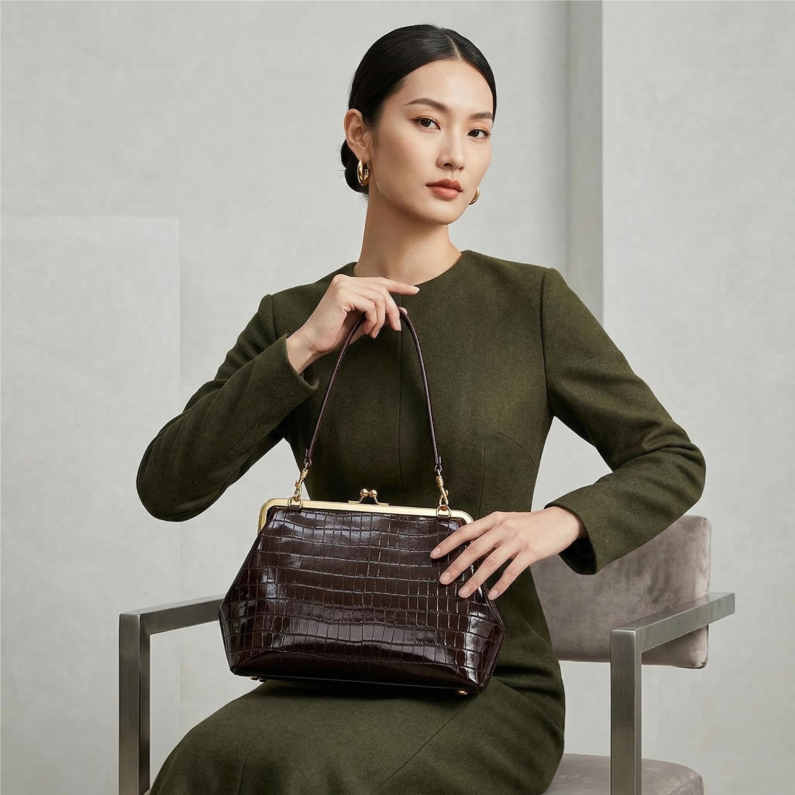 Bolso de Hombro for Mujer, Bolso Retro con Cierre Beso, Viaje