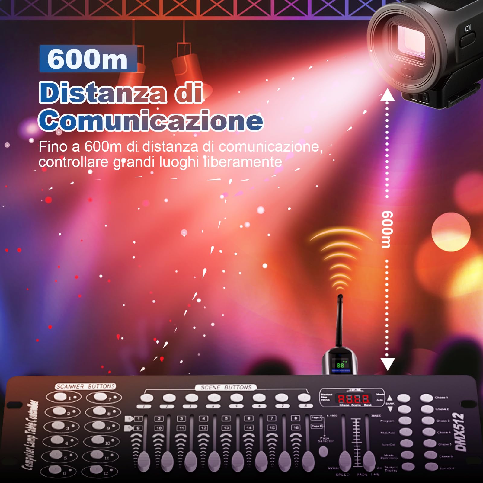Tomshine Kit DMX 512 Wireless, 1 Trasmettitore e 3 Ricevitori a Batteria, Sistema 2.4G Touch, 20 Gruppi ID, XLR 3 Pin per Luci DJ Palco Discoteca Feste, incl. Custodia Protettiva