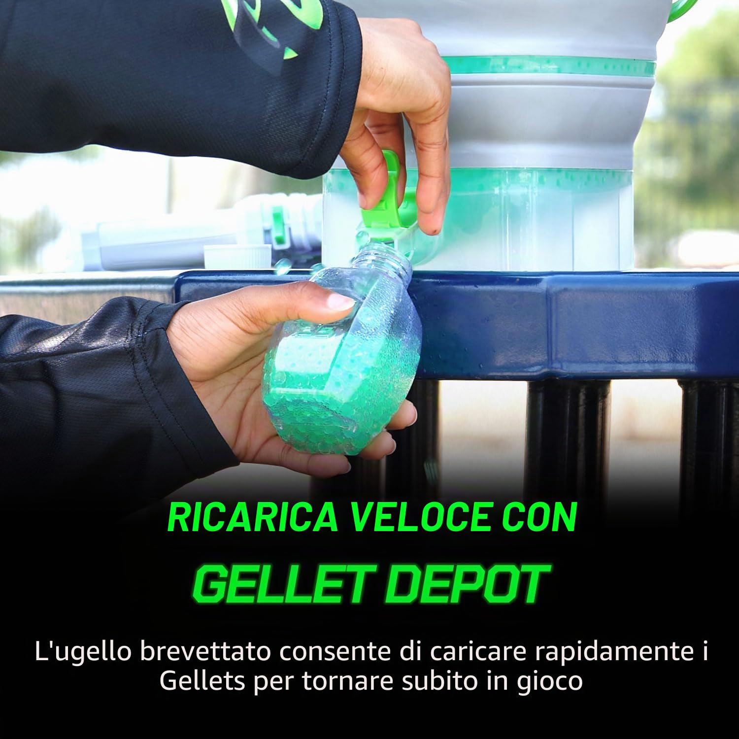 Gel Blaster Gellet Depot - Contenitore per munizioni pieghevole, ugello a caricamento rapido e filtro integrato, idrata e conserva oltre 10.000 gel - Design salvaspazio - Accessorio ufficiale Gel