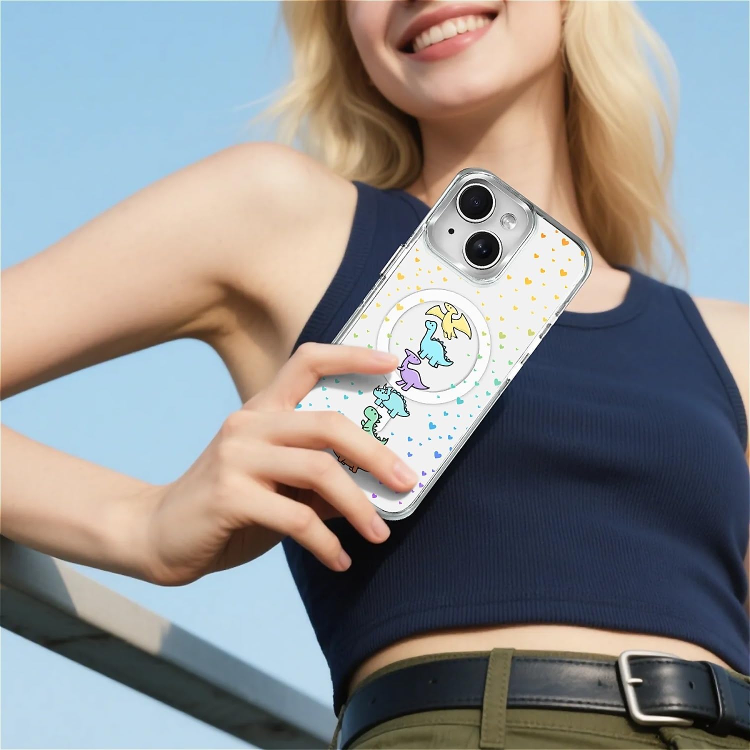 for iPhone 15 Case [Compatible with Magsafe],Girls Women Clear Magnetic Case Silicone Shockproof Protective Cover with Pattern Color Dinosaur - Image 6