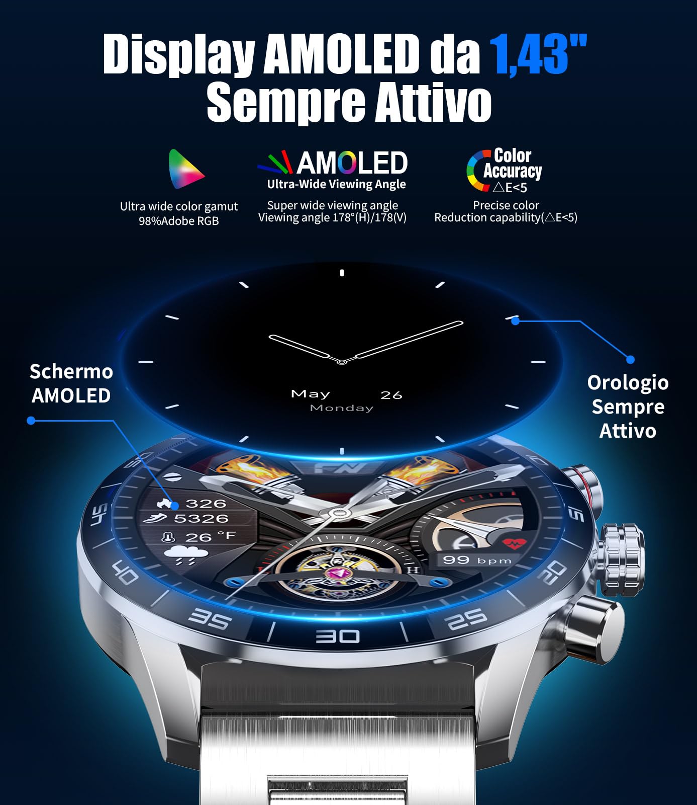 LIGE Smartwatch Uomo con Chiamate e Assistente Vocale, 1,43'' AMOLED, Durata Batteria di 15 Giorni, 24H Cardiofrequenzimetro, 124 Modes Sportifs, Orologio Smartwatch per Android iOS, Argento