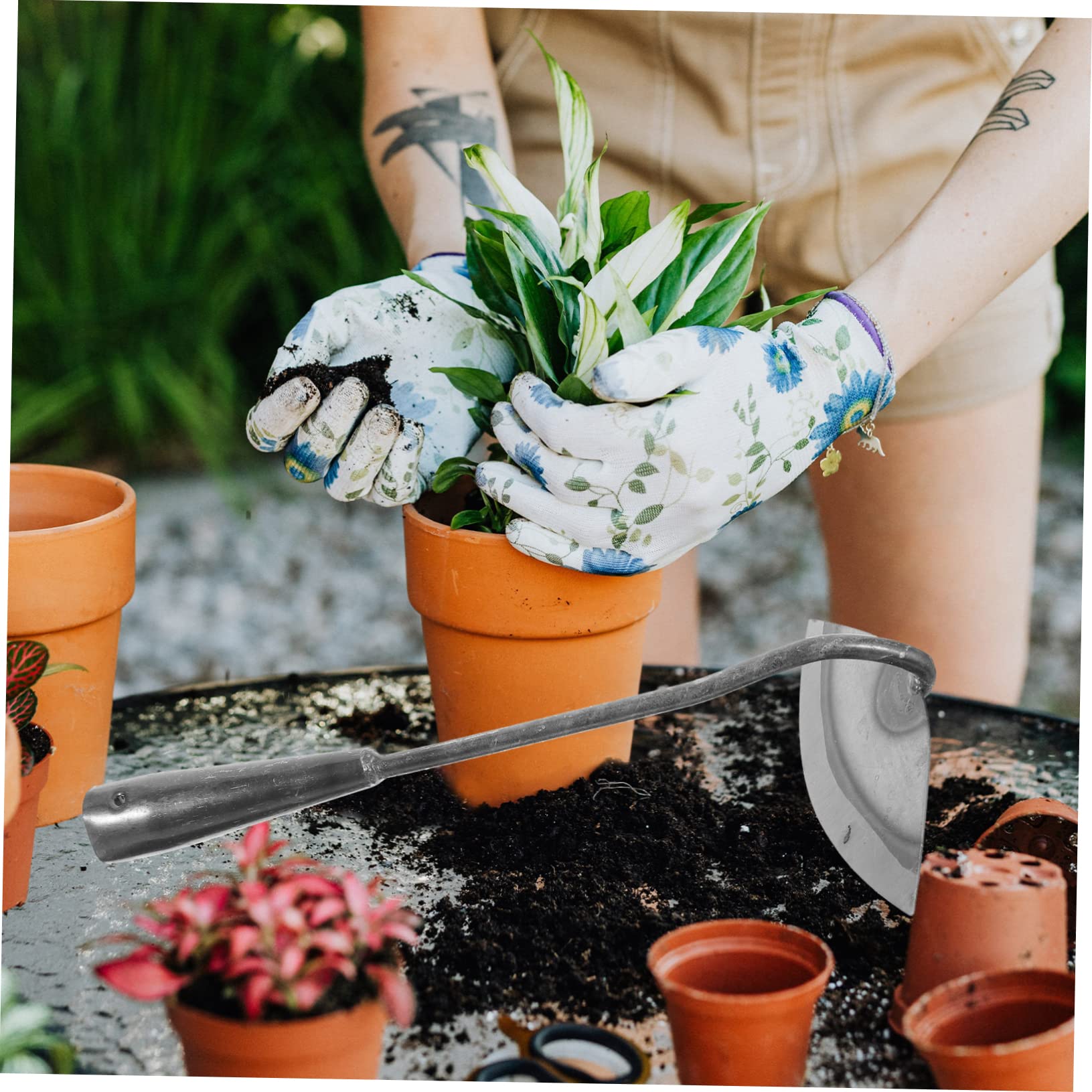 Rastrillo de pala de deshierbe pequeña azada de mano herramienta de jardinería azada de jardinería de acero jardineria jardinerad Excavar azada vegetal manejar azada Acero carbono Gogogmee