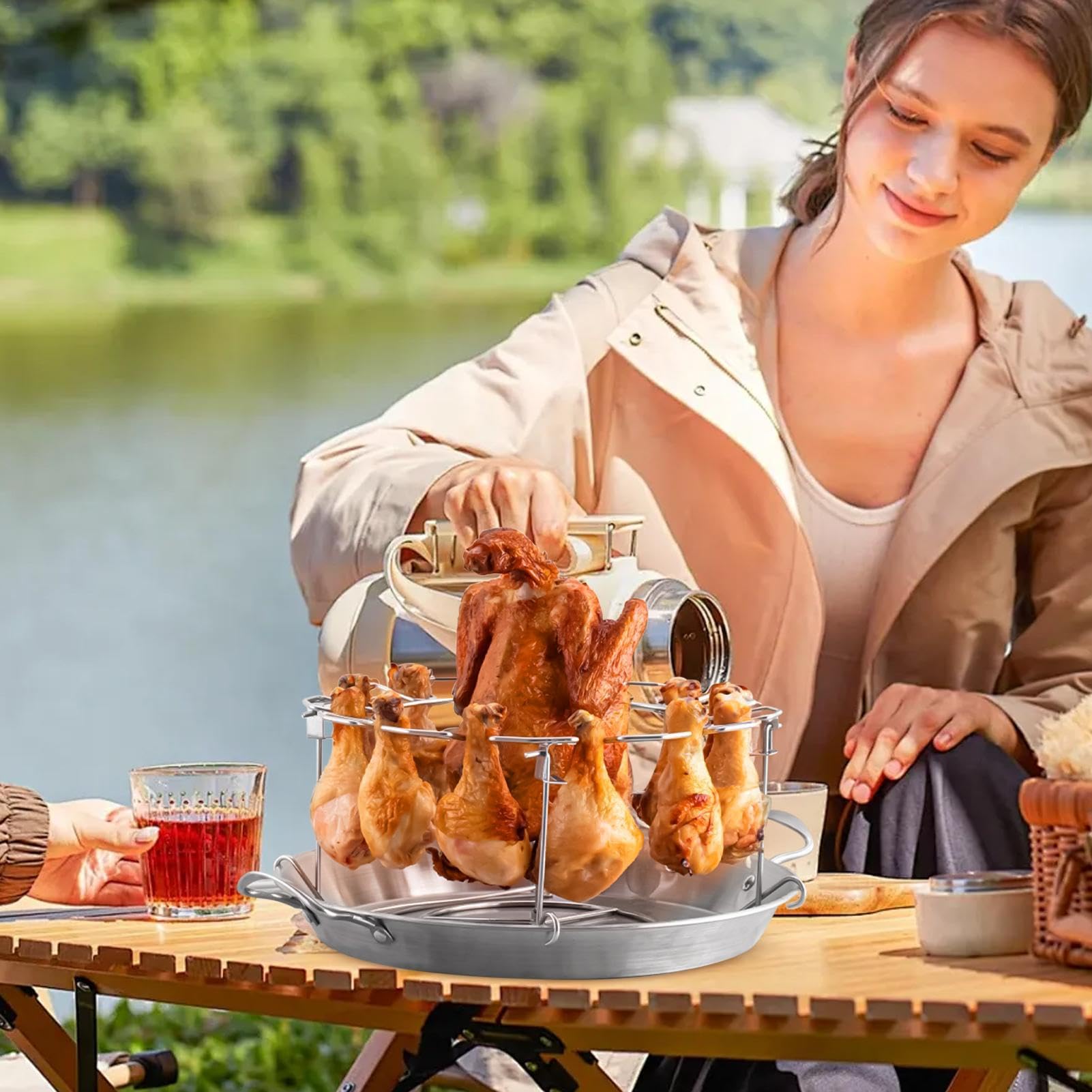 Supporto per cosce di pollo per barbecue – Supporto rotondo per cosce di pollo in acciaio inox – Supporto rotondo per di pollo in acciaio inox | 12 slot per drumstick Holder antiaderente | pollo in acciaio – Supporto rotondo per di pollo in acciaio | 12 s