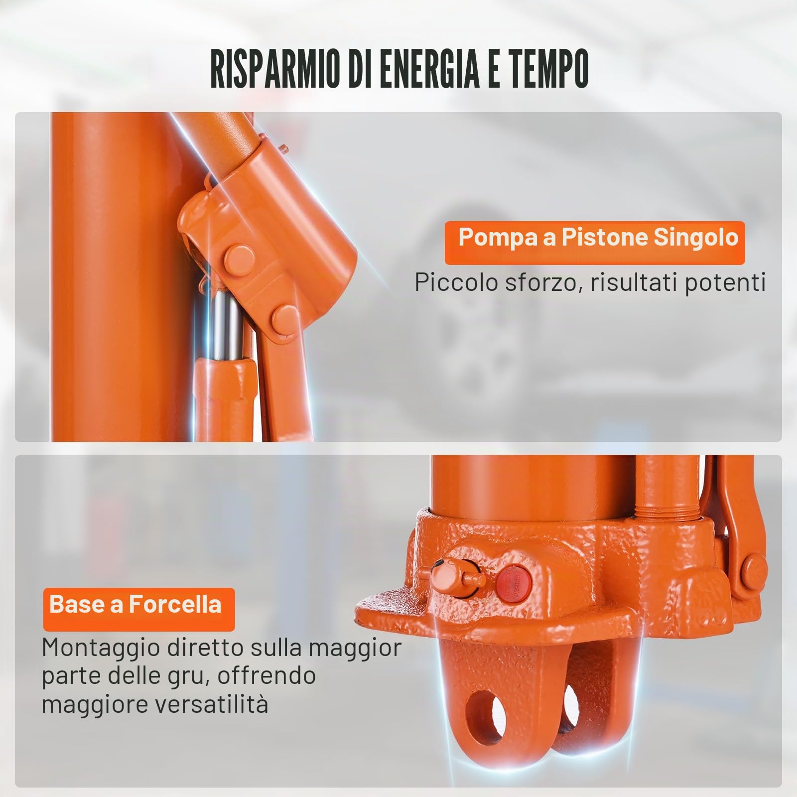 VEVOR Cric Idraulico Lungo, Cilindro di Sollevamento Motore 8 Tonnellate Base a Forcella, Cilindro Idraulico per Paranchi di Sollevamento Motore, Garage/Negozio, Meccanico, Agricolo