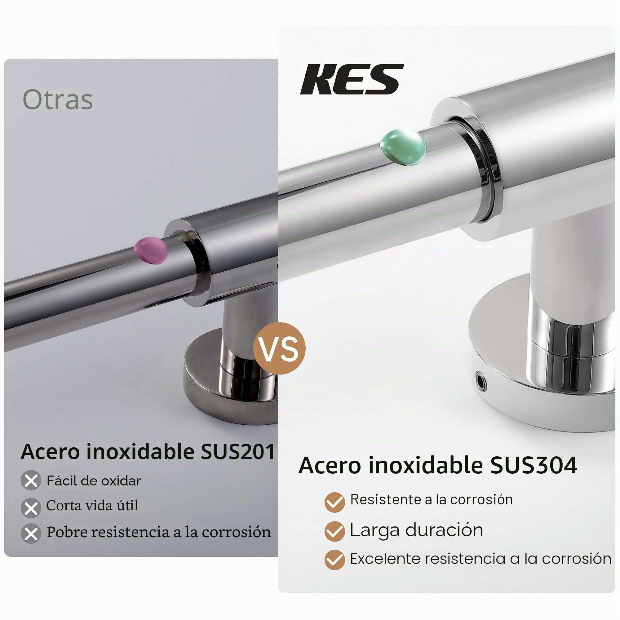 KES Barra Ducha Grifo Barra de Ducha Acero Inoxidable 18/8 Barra Soporte Ducha con Soporte Alcachofa Ducha 78CM Ajustable Pared Pulido, F209S78-PS