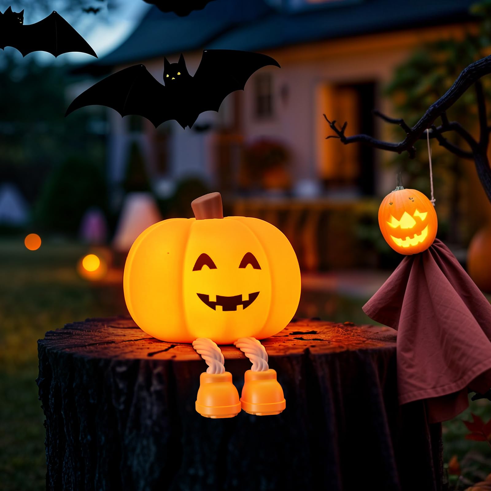 YISSVIC Halloween Decorazioni Luce Notturna Bambino Zucca Halloween Silicone Ricaricabile Tipo C con Timer Regalo Bambino Sorriso