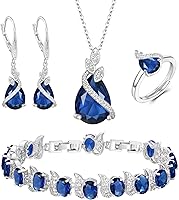 BriLove Bridesmaid Jewelry Set: Sparkling Water Drop CZ Necklace, Leverback Earrings, Tennis Bracelet & Adjustable Ring - Wedding Gift