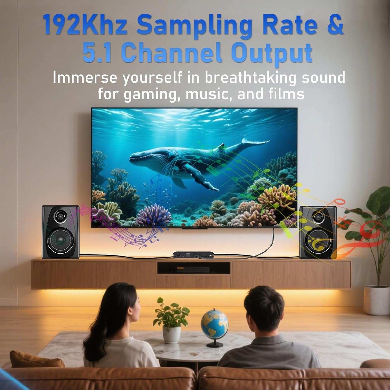 Bewinner Estrattore Audio Ottico EARC, Adattatore da EARC a Ottico Uscita Audio 24 Bit 192 KHz 7.1 5.1 2.0 per Sala Conferenze TV Home Theater