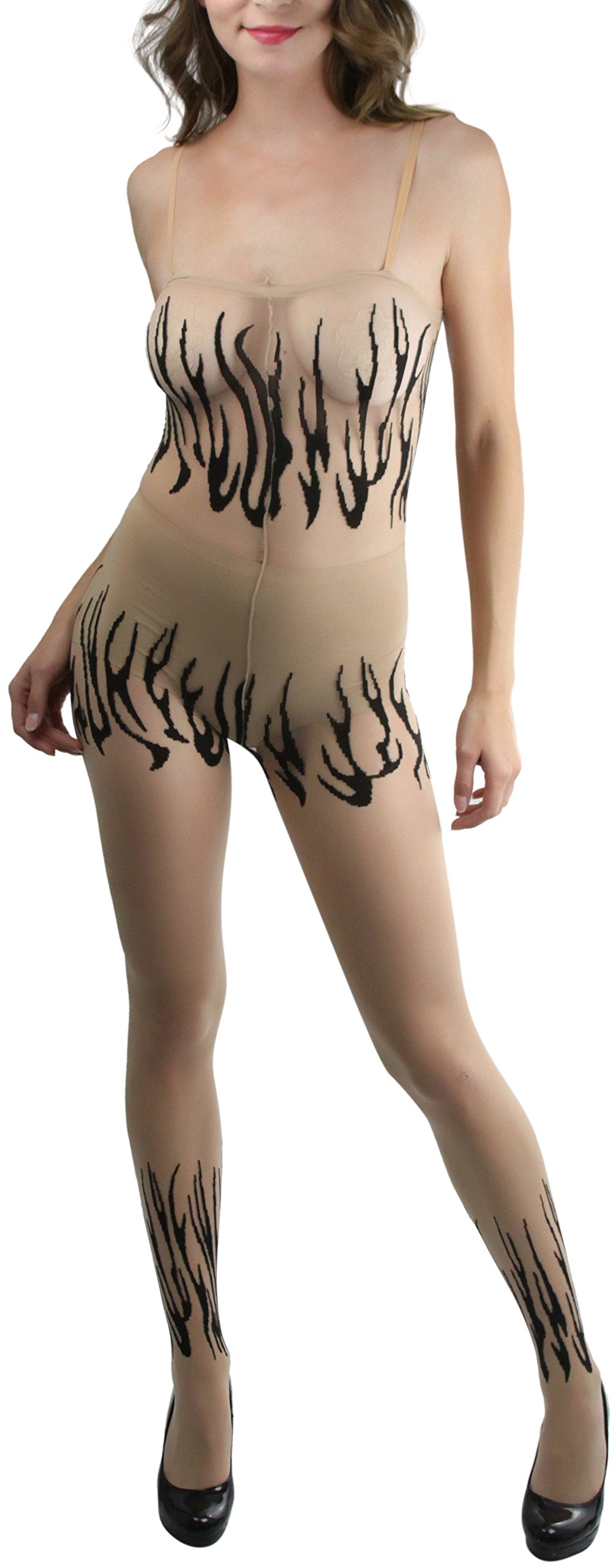 ToBeInStyle Women’s Flame Burning Fire Tights w/Devil-Inspired Print Hosiery