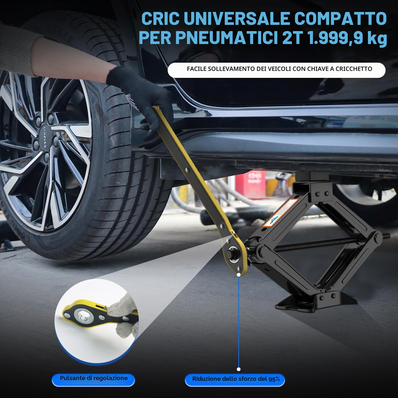 IMAYCC Cric Per Auto 2T/2000kg, Cric Auto Con Universale, Cric Portatile Per Auto Con Chiave Per Dadi Ruota, Kit Emergenza Auto Per Auto,Ideale Per La Manutenzione e La Riparazione