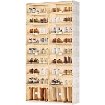 JEKO&JEKO 9 Tiers Foldable Boot and Shoe Storage Rack Cabinet for Closet Entryway, Large Collapsible Shoe Organizer with Magnetic Doors White