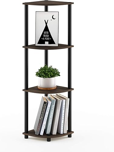 Vista 39 de Furinno - Turn-N-Tube - Estantería tubular esquinera multipropósito, 3 niveles, nogal oscuro (modelo 12077DWN) Ámbar