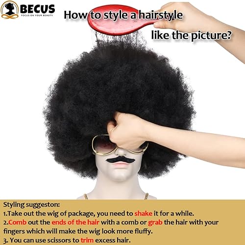 Miniatura 5 de BECUS Juego de 5 piezas de peluca afro para hombre, peluca de los años 70 y 80 para hombres, peluca de discoteca para fiesta de Halloween, pelucas