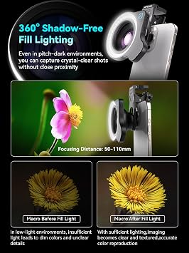 APEXEL 100Ultra Macro Lens with Ring Light - Enhanced Version Smartphone Lens for iPhone, Samsung, Pixel